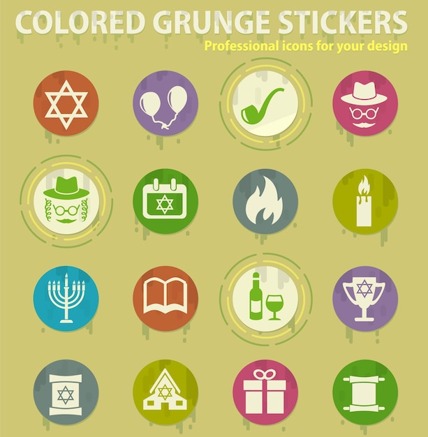 Iconos grunge de colores de Hanukkah