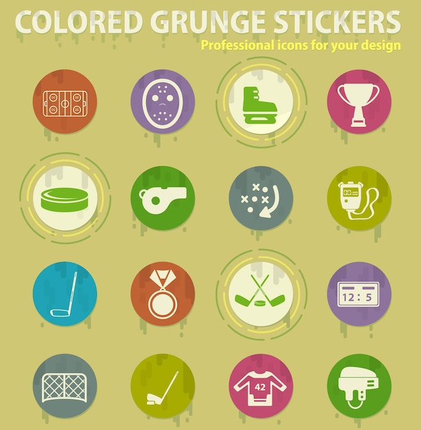 Iconos grunge de colores de hockey