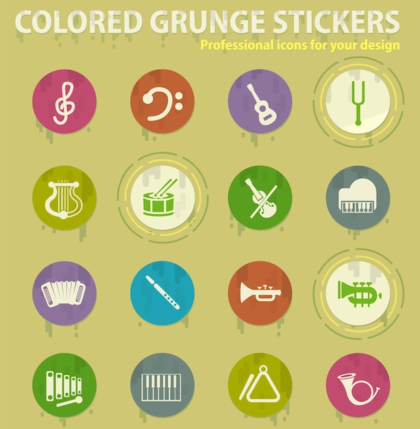 Iconos grunge de colores de instrumentos clásicos