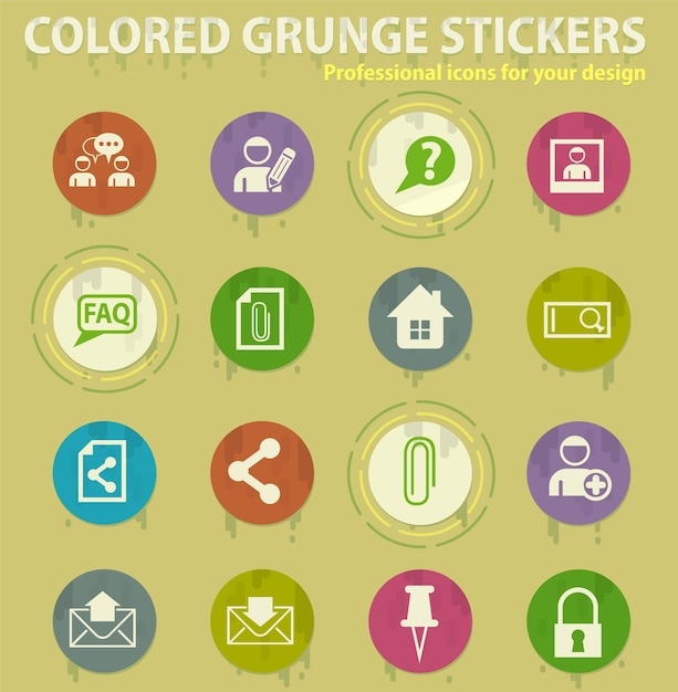 Iconos grunge de colores de la interfaz del foro