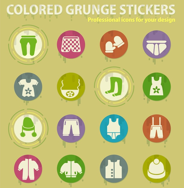Iconos grunge de colores de ropa para niños