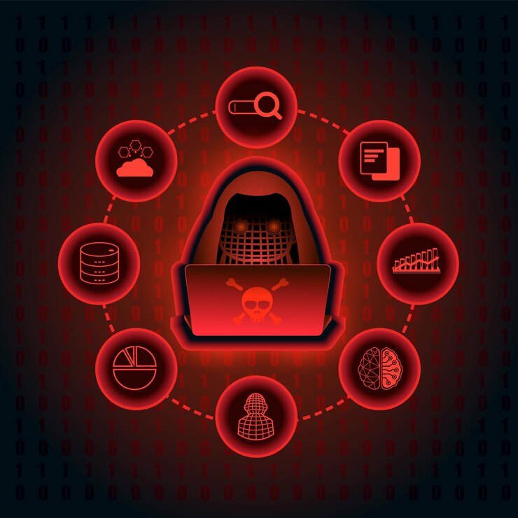Vector iconos de hacker y datos con fondo abstracto