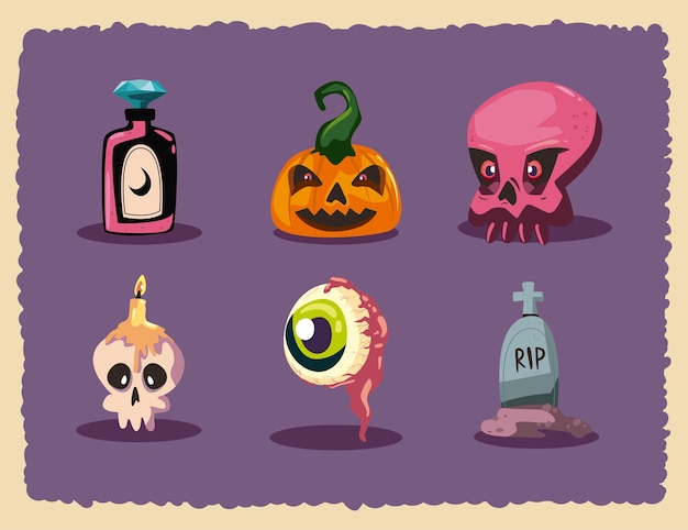 Iconos de halloween planos