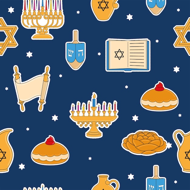 Vector iconos de hanukkah fondo de patrón de colores ilustración vectorial