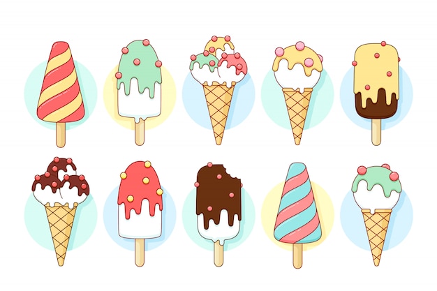 Iconos de helados de diferentes tipos y formas