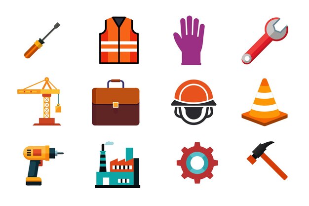 Iconos de herramientas de construcción y equipos de seguridad