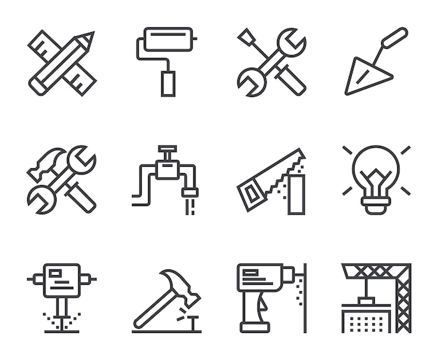 Iconos de herramientas de construcción y reparación
