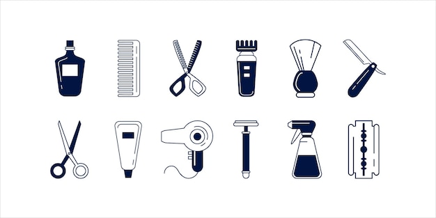 Iconos de herramientas y equipos de barbería