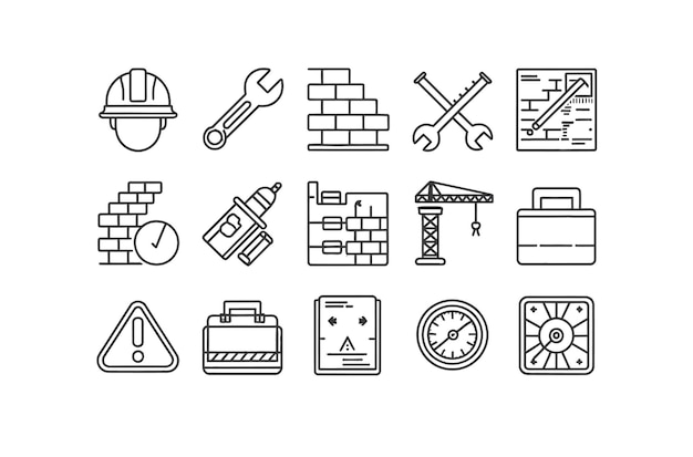 Iconos de herramientas y equipos de construcción