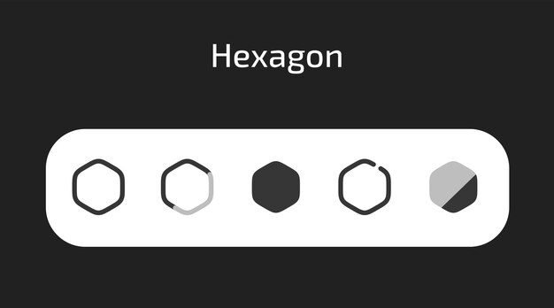 Iconos de hexágono en 5 estilos diferentes como vector