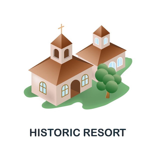 Iconos históricos de resorts Ilustración 3D de la colección de resorts Iconos creativos de resorts históricos Iconos 3D para plantillas de diseño web Infografías y más