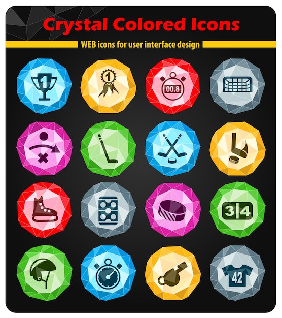 Iconos de hockey en cristales de botones de colores