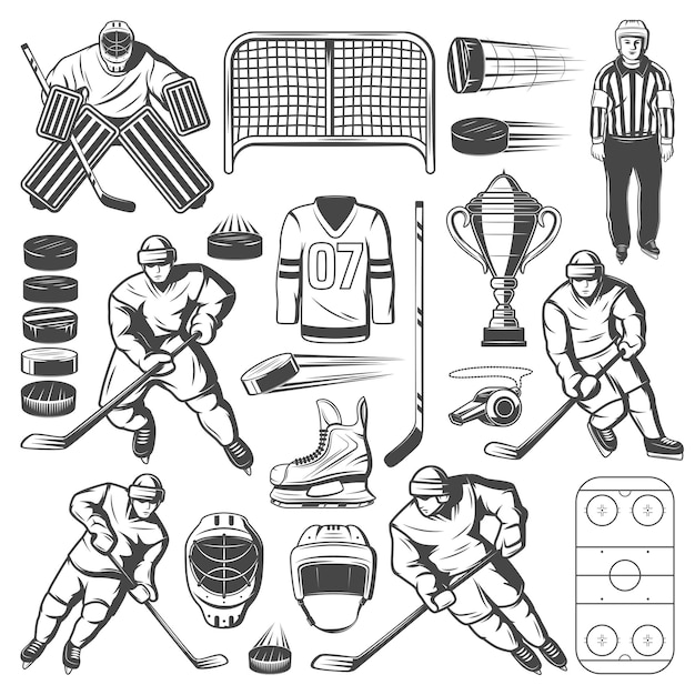 Los iconos de hockey sobre hielo de los jugadores se pegan a la pista de puck