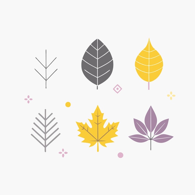 Iconos de hojas minimalistas en fondo blanco