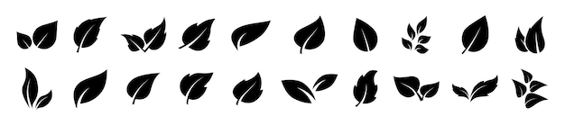 Iconos de hojas verdes en estilo plano para diseño gráfico. Colección con hojas verdes, medio ambiente y signo ecológico natural. Producto orgánico, ecológico, verde. Ecología naturaleza elemento vector icono