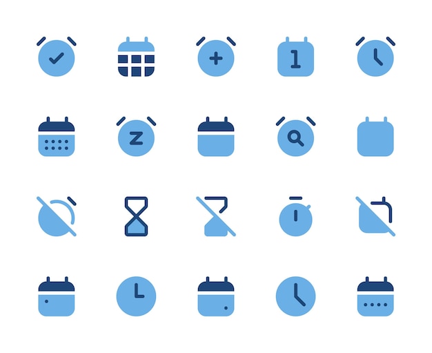 Iconos de hora y fecha Establezca el reloj Calendario y horario Gráficos vectoriales