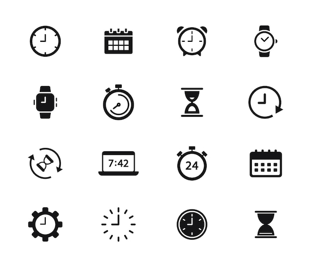 Vector iconos de hora y reloj establecidos