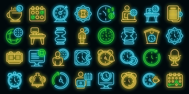 Iconos de horario de trabajo flexible establecer neón vectorial