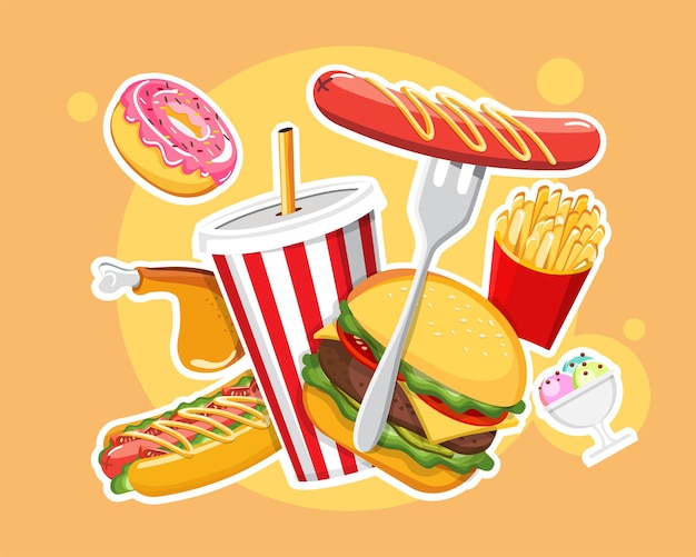 Iconos de hot dog de comida rápida Iconos de comida rápida de vector aislado