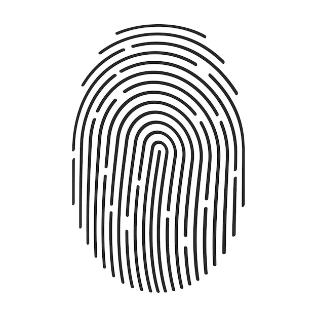 Iconos de huellas dactilares Identidad de identificación personal Presione el escaneo del dedo para mayor seguridad Identificación táctil única La yema del dedo individual es verificación en la policía Huella digital semisimplificada sobre fondo blanco Vector