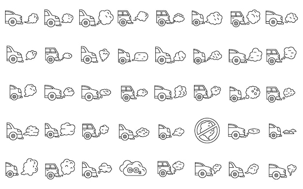 Los íconos de los humos del tráfico establecen el vector del contorno del clima del coche de gas