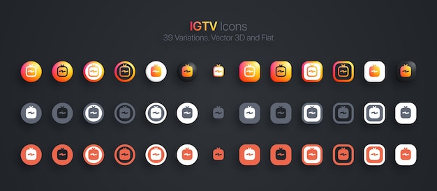 Iconos de IGTV establecidos en 3D moderno y plano en diferentes variaciones
