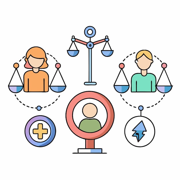 Iconos de igualdad de género que promueven el diseño vectorial de inclusión y equidad