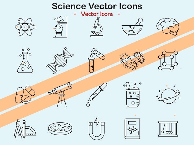 Iconos ilustrativos que representan conceptos y herramientas científicas
