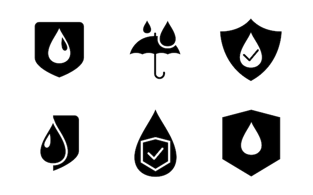 Iconos impermeables Símbolo resistente al agua Iconos de protección contra el agua con escudo