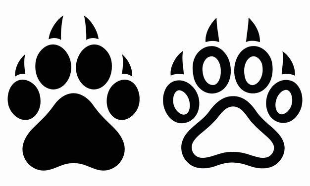 Iconos de impresión de patas de perro Ilustración vectorial de la silueta del amplificador Line Art Duo