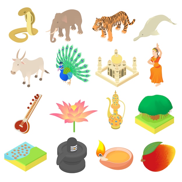 Iconos de la india en estilo isométrico 3d