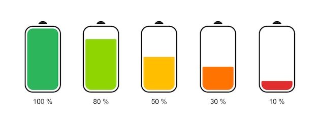 Iconos del indicador de carga de la batería colección de color del nivel de carga del teléfono de energía de carga