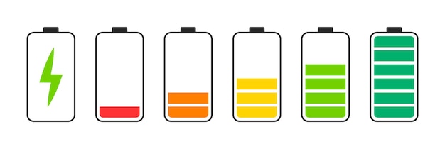Iconos del indicador de carga de la batería Colección de color del nivel de carga del teléfono de energía de carga