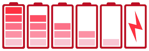 Iconos indicadores de carga de batería gráficos vectoriales Cargas de batería en rojo
