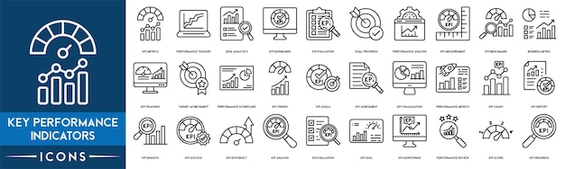 Iconos de indicadores clave de rendimiento KPI métricas de seguimiento de rendimiento Análisis de datos