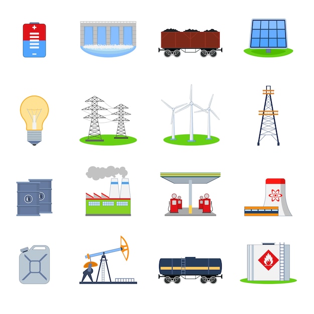 Vector iconos de industria energética