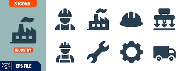 Iconos industriales Conjunto de herramientas de los trabajadores de la fábrica y símbolos logísticos
