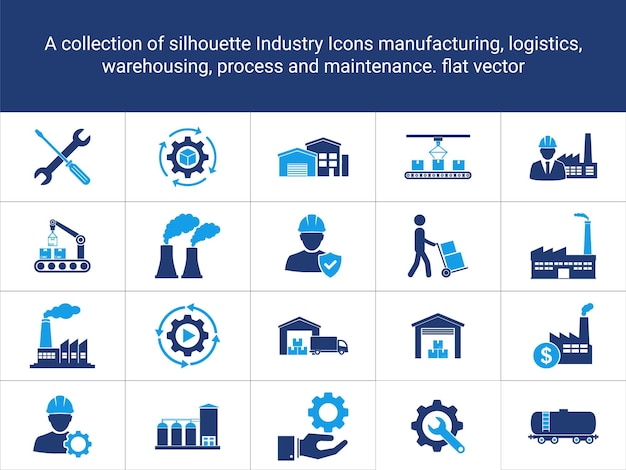 Iconos industriales de fabricación Fábricas de almacenes de logística Amplificador de mantenimiento Iconos planos Vector