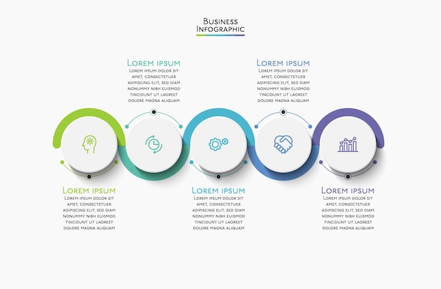 Iconos de infografía de línea de tiempo de visualización de datos comerciales diseñados para la plantilla de fondo abstracto