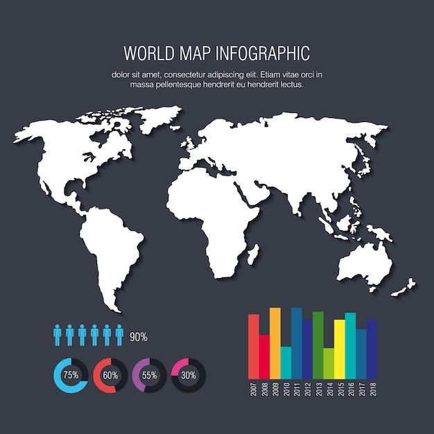 Iconos de infografía planeta mundial