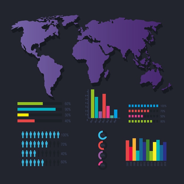 Iconos de infografía planeta mundial