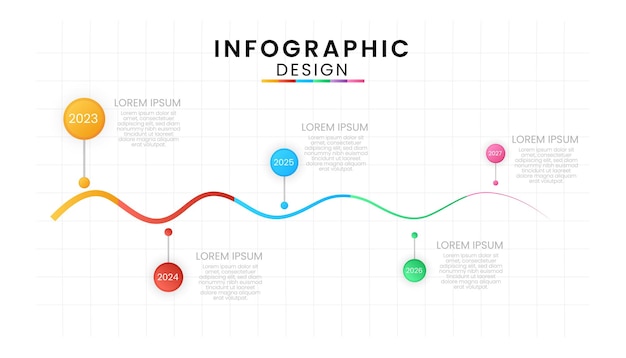 Iconos infográficos de la línea de tiempo diseñados con 5 pasos para una plantilla de fondo moderna