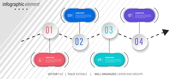 Iconos infográficos de línea de tiempo de hoja de ruta empresarial diseñados para elementos de hito de plantilla de fondo abstracto