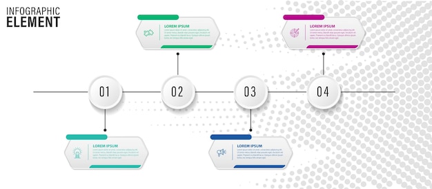 Iconos infográficos de línea de tiempo de hoja de ruta empresarial diseñados para elementos de hito de plantilla de fondo abstracto