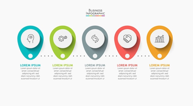 Vector iconos infográficos de la línea de tiempo de visualización de datos comerciales diseñados para la plantilla de fondo abstracto