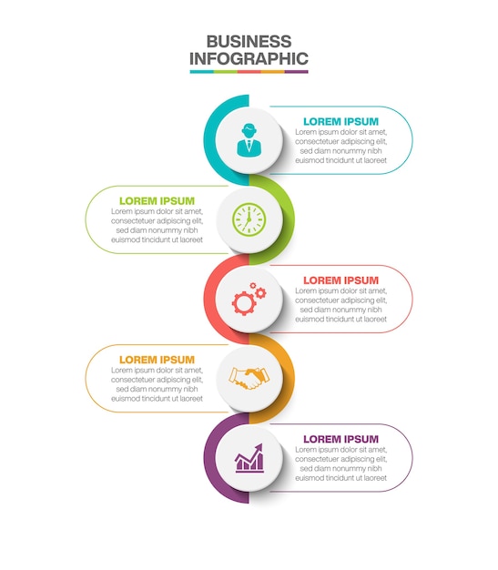 Iconos infográficos de línea de tiempo de visualización de datos empresariales