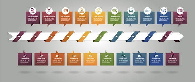 Los íconos infográficos de la plantilla de seguridad de Internet en diferentes colores incluyen la contraseña de seguridad cibernética