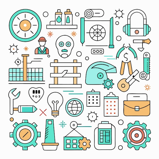 Iconos de ingeniería y construcción Conjunto de iconos de arte de línea para ingeniería, construcción y diseño industrial