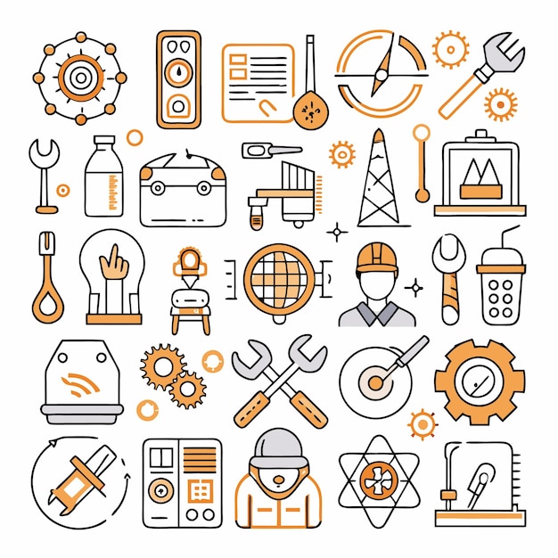 Iconos de ingeniería y construcción Conjunto de iconos de arte de línea para ingeniería, construcción y diseño industrial