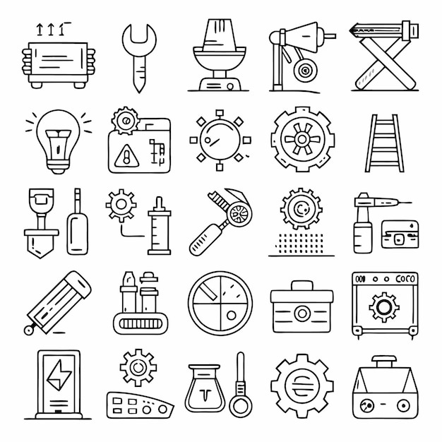 Iconos de ingeniería y construcción Conjunto de iconos de arte de línea para ingeniería, construcción y diseño industrial